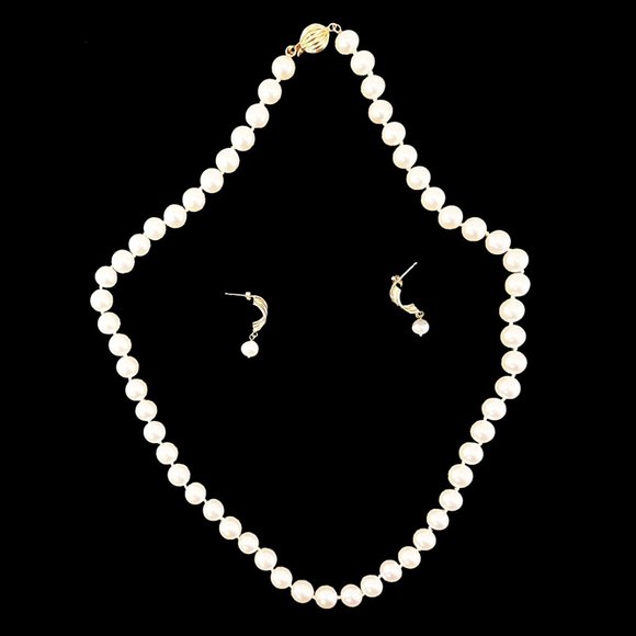 14K Gold  Pearl Necklace with Earrings - Picture 2 of 13